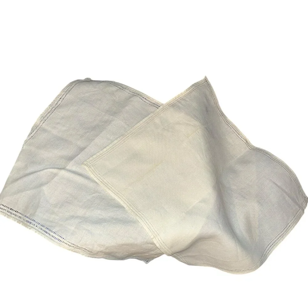 Vintage white Linen Hand pin tuck hemstitch trim 2 napkins   Winter White Sale